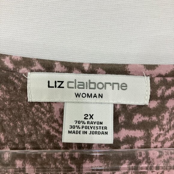 New Liz Claiborne Top size 2X Pink Brown Animal Print Stretch Knit Long Sleeve - Picture 2 of 7